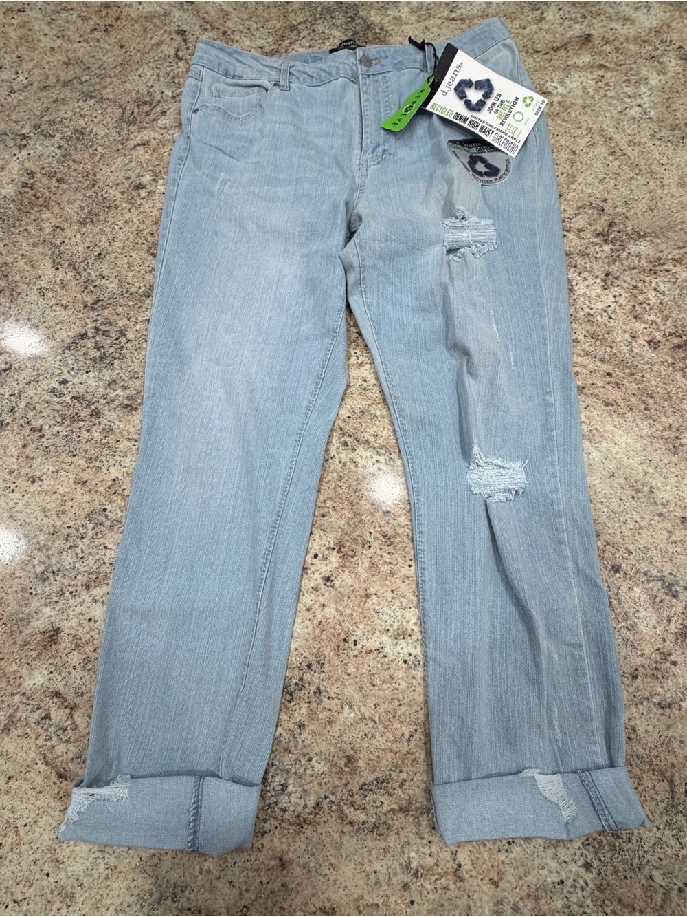 d. jeans Light Blue Distressed high Waisted Girlfriend Cuffed Ankle Jeans